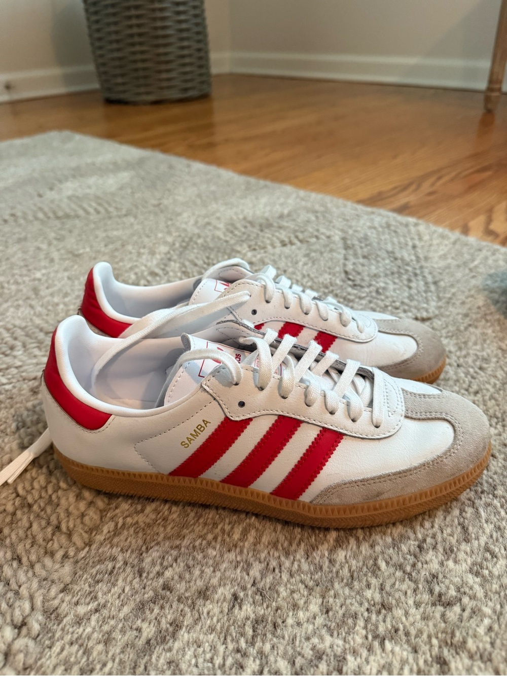 adidas white and red samba sneakers